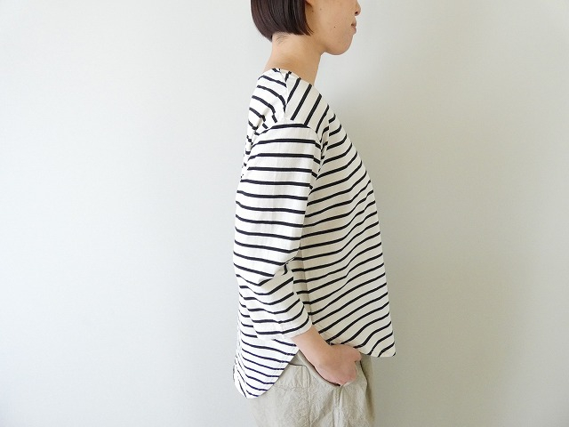 tumugu(ツムグ) スープレコットンボーダー天竺裾ラウンド7分袖ロングTシャツの商品画像6