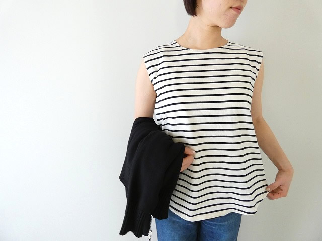 tumugu(ツムグ) スープレコットンボーダー天竺裾ラウンドタンクトップの商品画像1