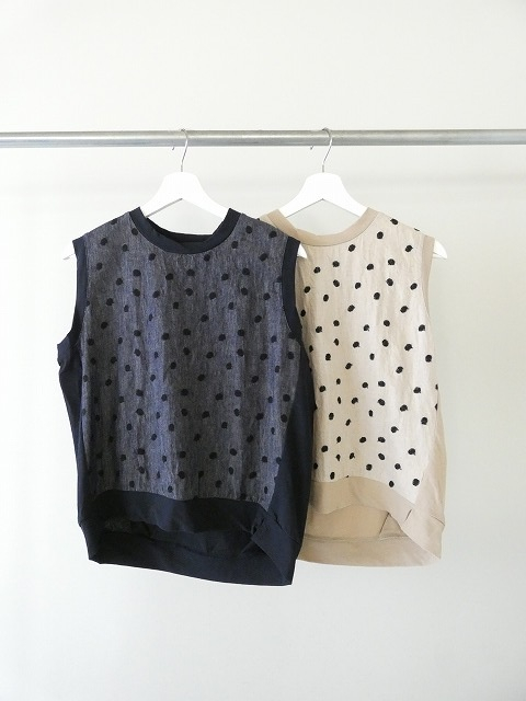 prit(プリット) 強撚引き揃え天竺リネンコットンランダムドット刺繍切替プルオーバーベストの商品画像3