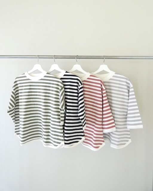 BLUE LAKE MARKET(ブルーレイクマーケット) アメリカンドライ天竺ボーダーサイドスリットプルオーバーの商品画像9