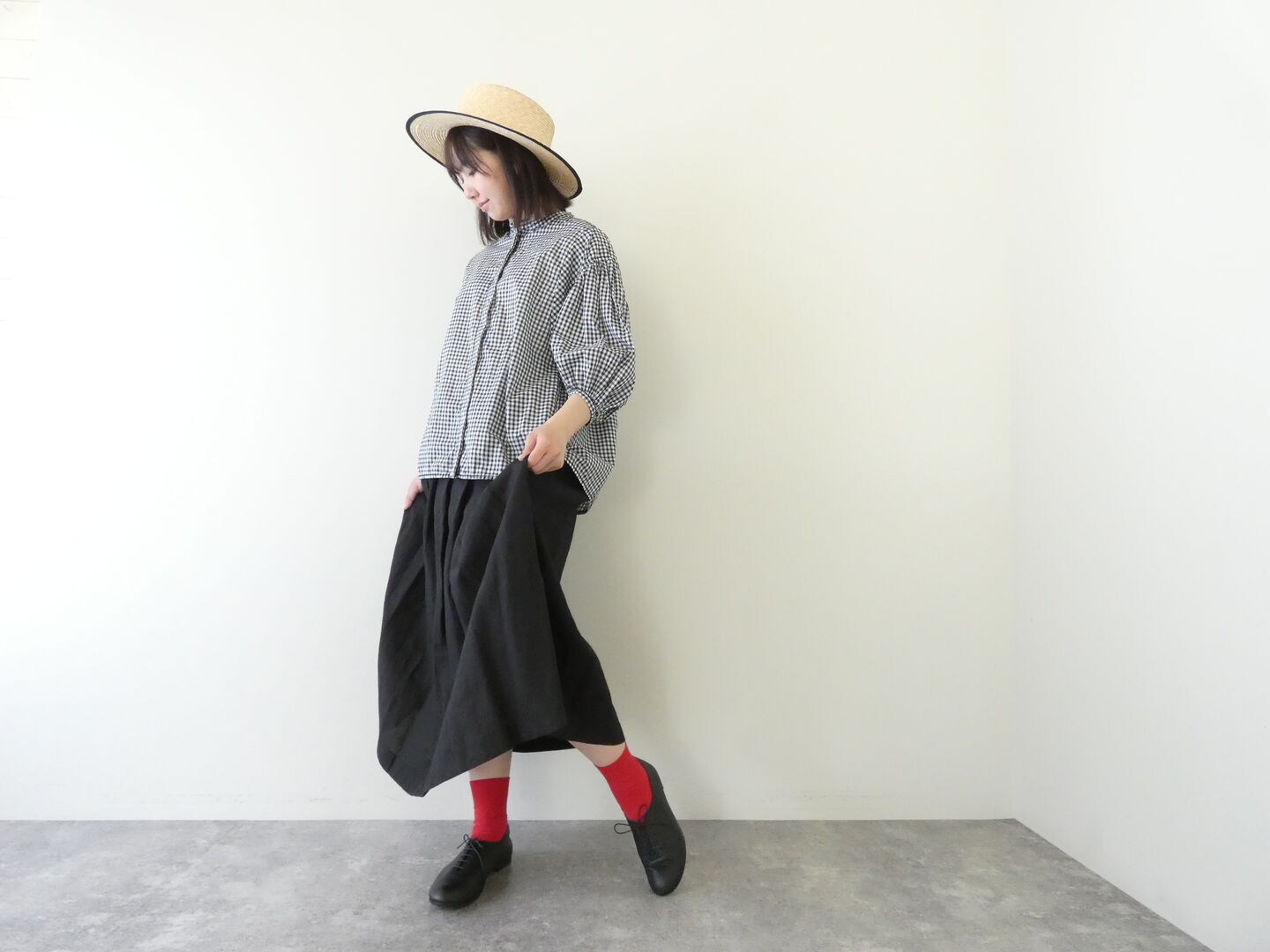 homspun(ホームスパン) ギンガム&無地パフスリーブブラウスの商品画像1