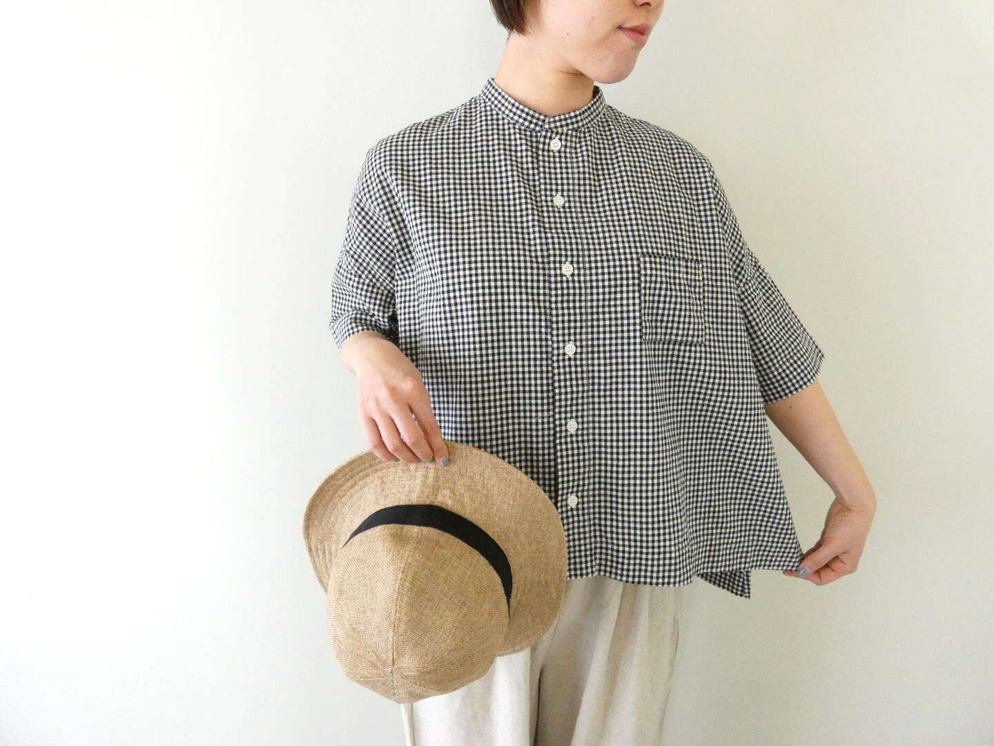 grin(グリン) モノトーンチェック5分袖ワイドシャツの商品画像2