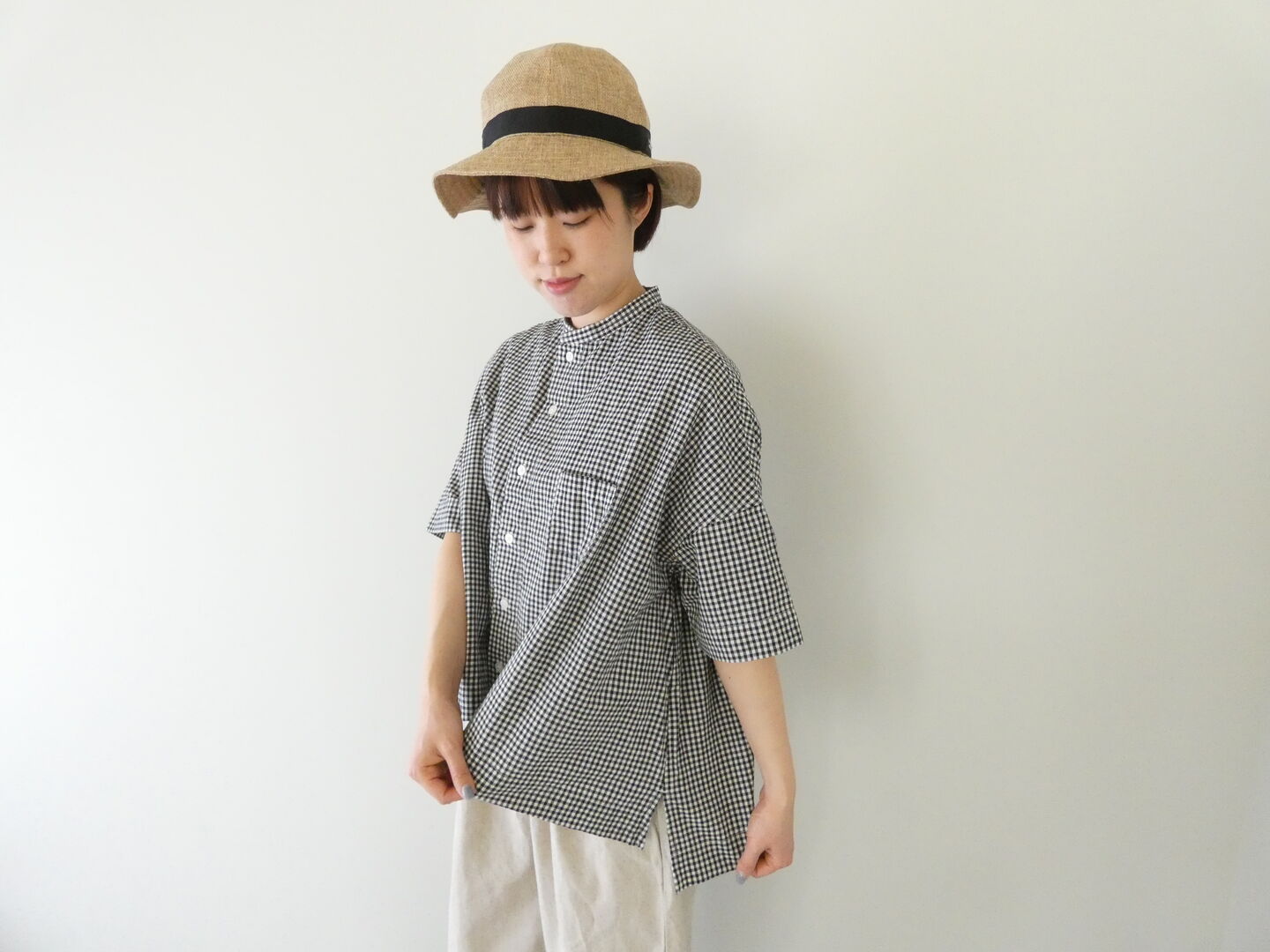 grin(グリン) モノトーンチェック5分袖ワイドシャツの商品画像5