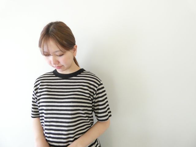 mao made(マオメイド) ベルギーリネンハーフスリーブ細しましまTEEの商品画像1