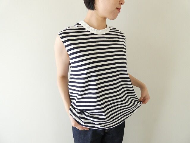 prit(プリット) 30/1リサイクルムラ糸天竺ボーダーノースリーブフレアプルオーバーの商品画像1