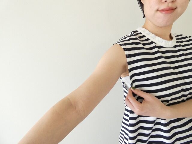 prit(プリット) 30/1リサイクルムラ糸天竺ボーダーノースリーブフレアプルオーバーの商品画像2