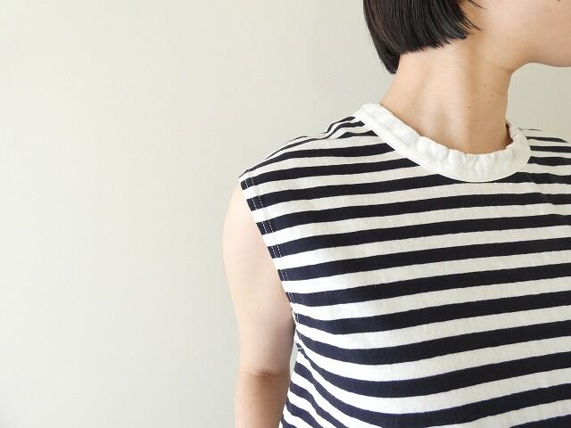 prit(プリット) 30/1リサイクルムラ糸天竺ボーダーノースリーブフレアプルオーバーの商品画像4