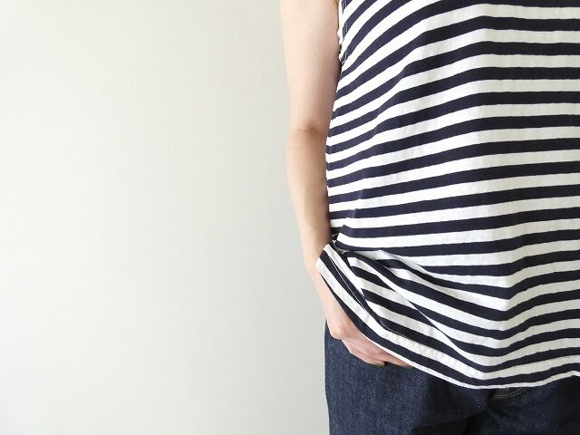 prit(プリット) 30/1リサイクルムラ糸天竺ボーダーノースリーブフレアプルオーバーの商品画像5