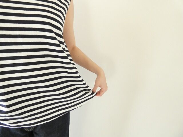 prit(プリット) 30/1リサイクルムラ糸天竺ボーダーノースリーブフレアプルオーバーの商品画像7