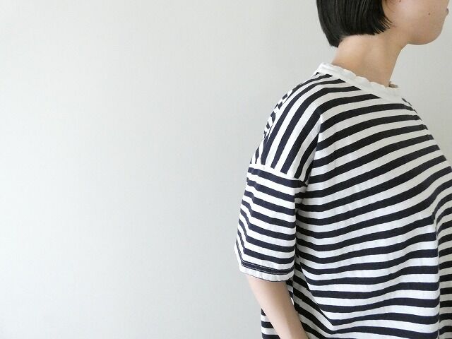 prit(プリット) 30/1リサイクルムラ糸天竺ボーダー5分袖ワイドTシャツの商品画像4