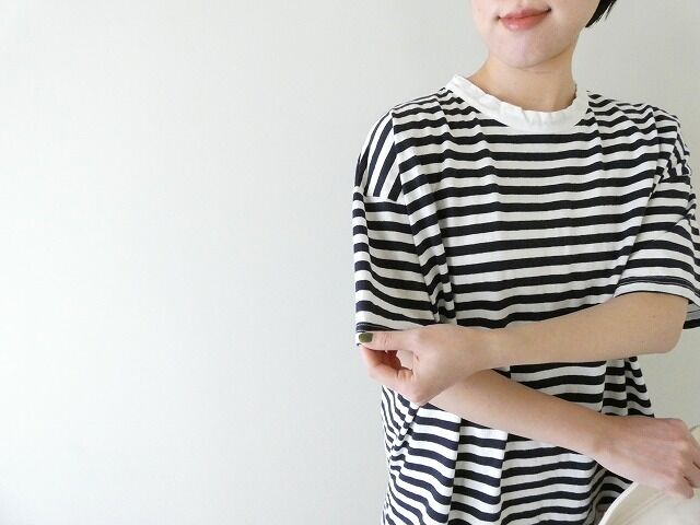 prit(プリット) 30/1リサイクルムラ糸天竺ボーダー5分袖ワイドTシャツの商品画像5