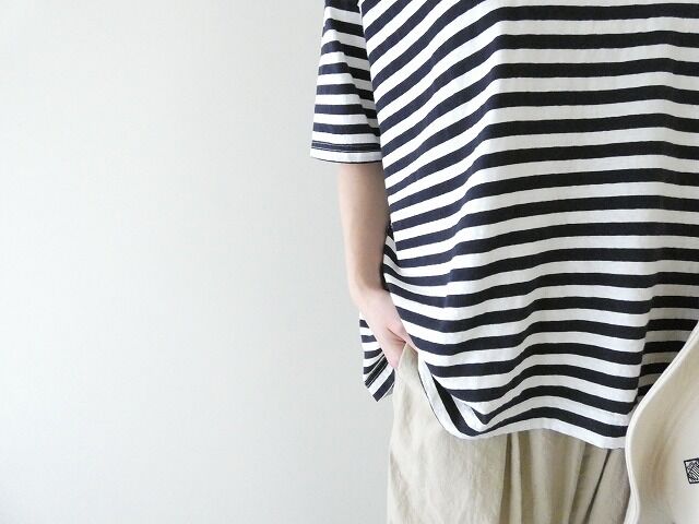prit(プリット) 30/1リサイクルムラ糸天竺ボーダー5分袖ワイドTシャツの商品画像6