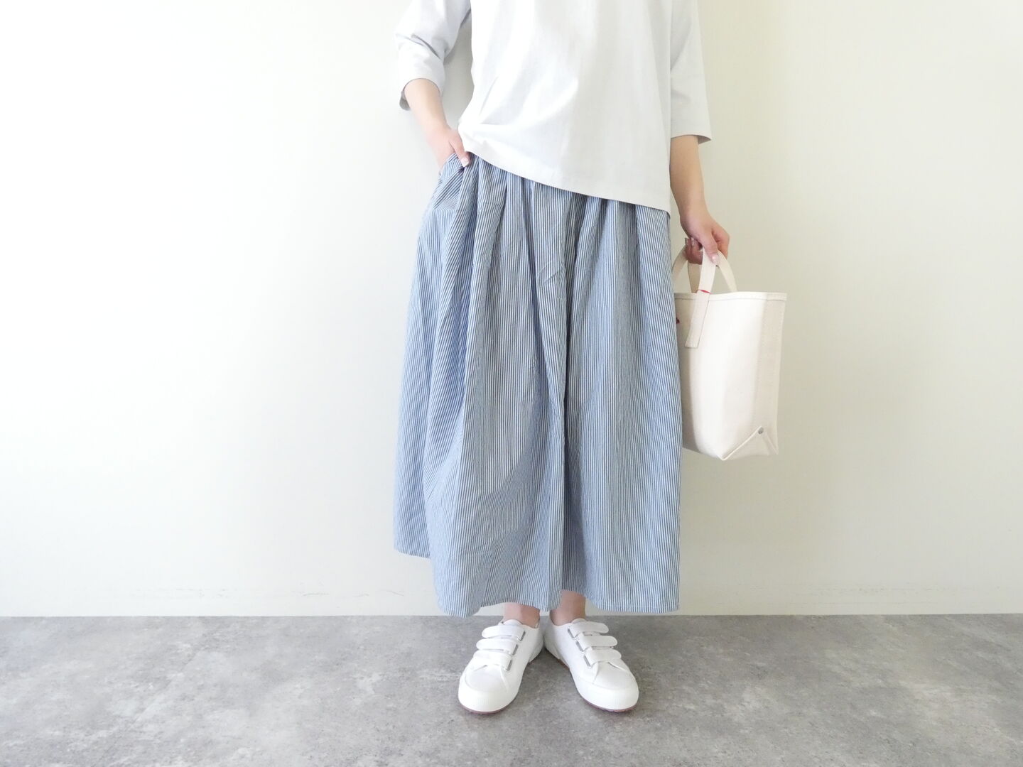 setten(セッテン) タイプライターワッシャーストライプタックフレアスカートの商品画像2