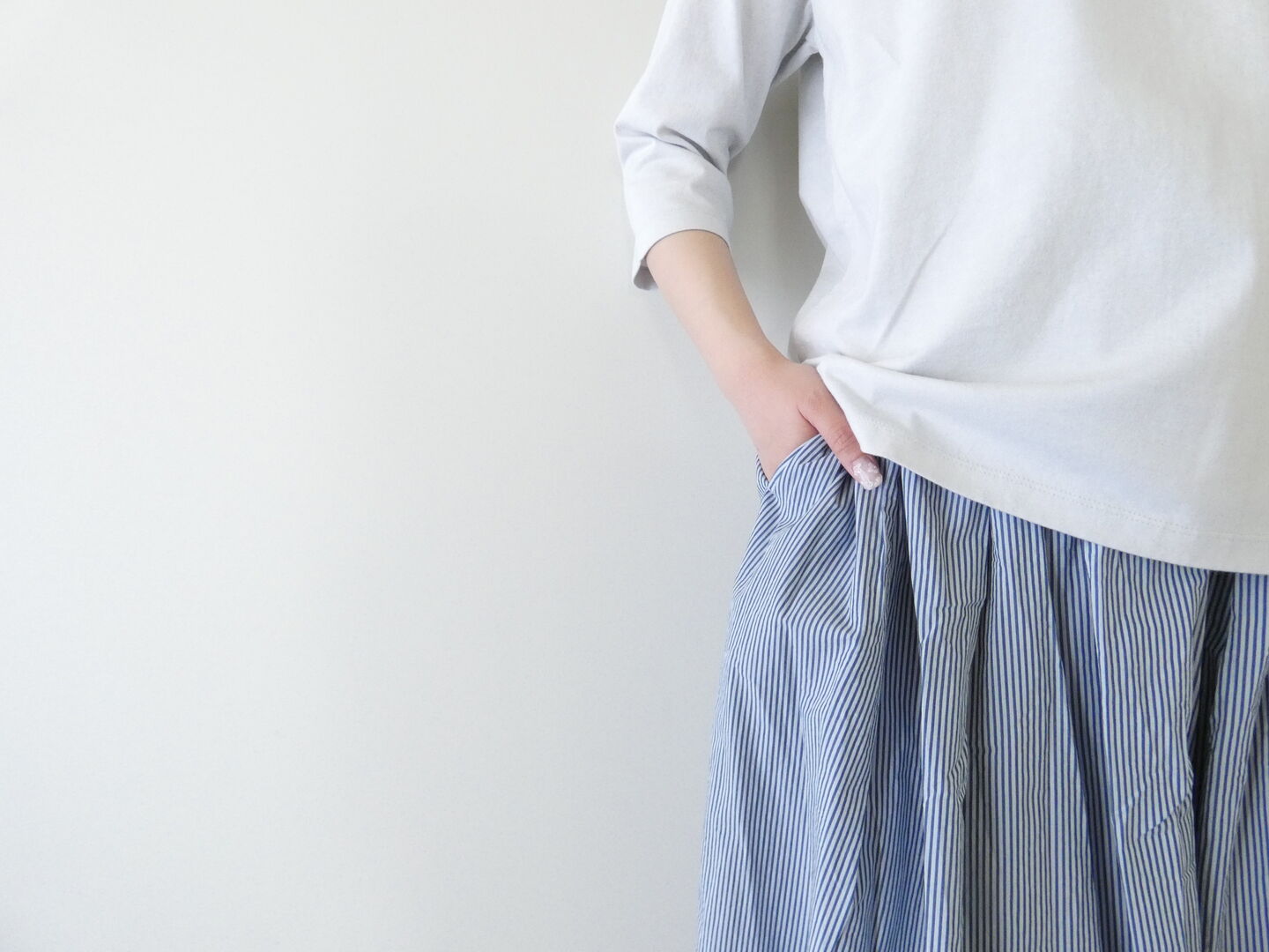 setten(セッテン) タイプライターワッシャーストライプタックフレアスカートの商品画像6