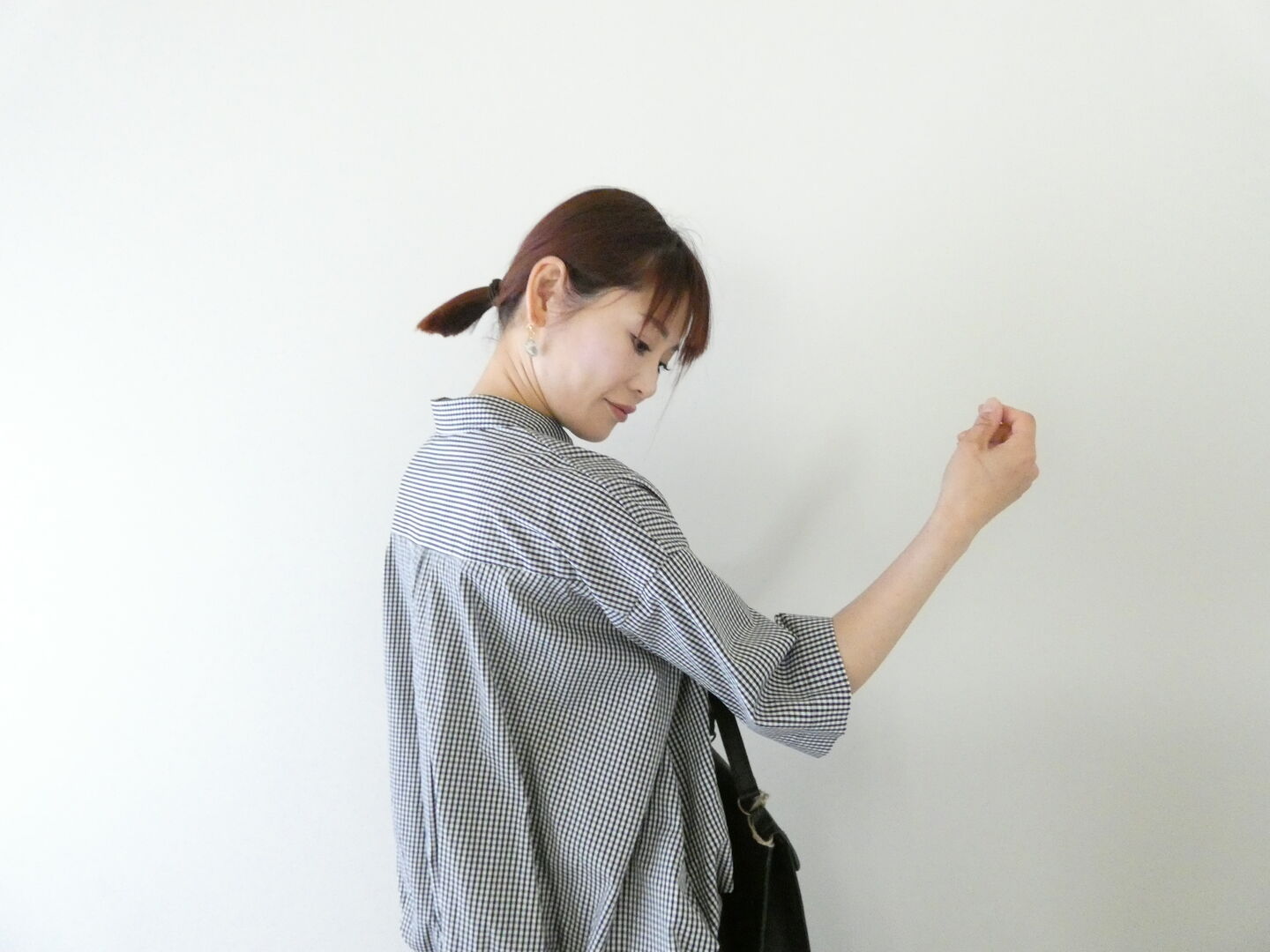 MIUSA(ミューザ) ギンガムハーフスリーブバルーンシャツの商品画像6