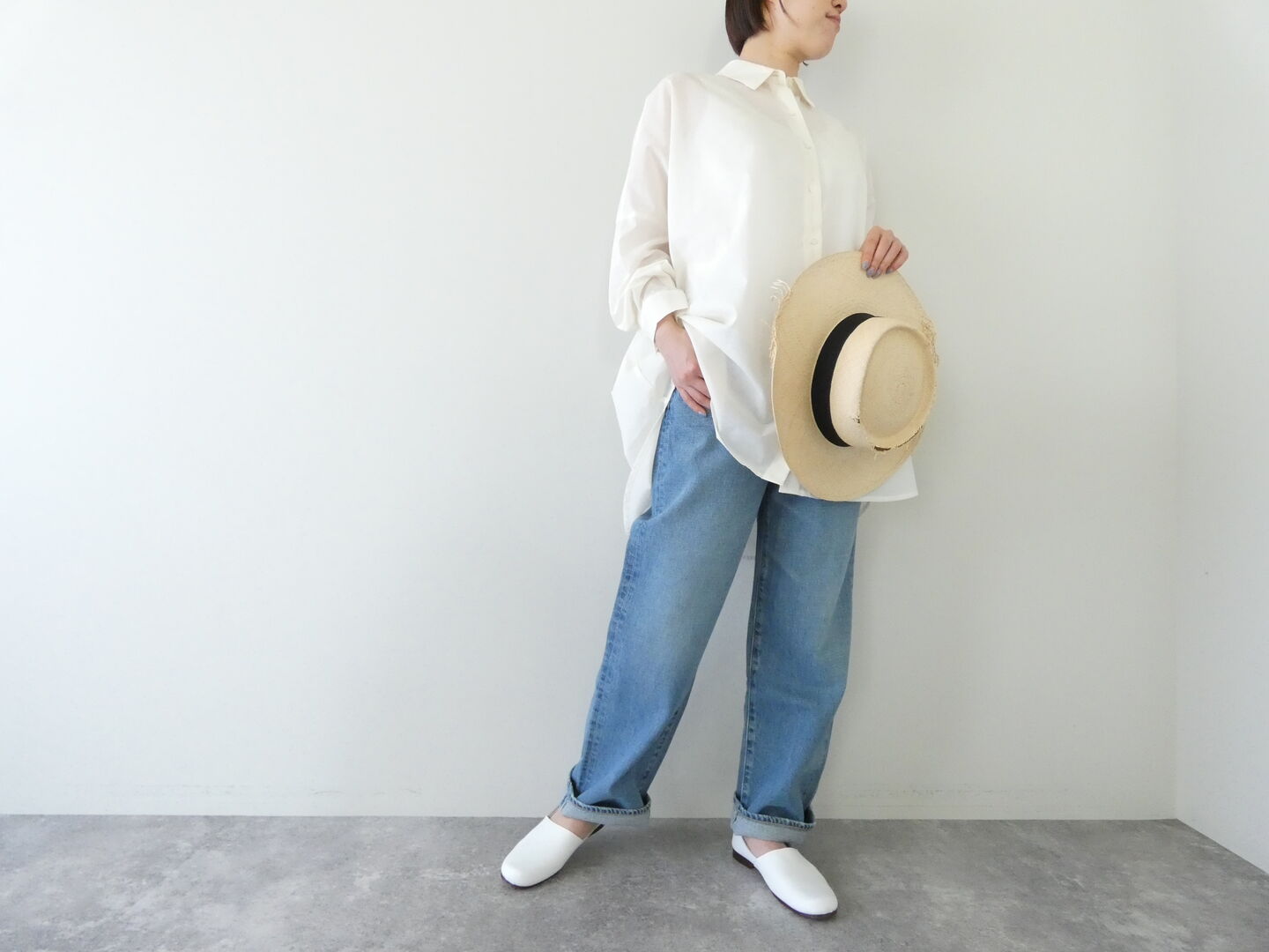 mizuiro ind(ミズイロインド) ポリエステルコットンシアーワイドシャツの商品画像1