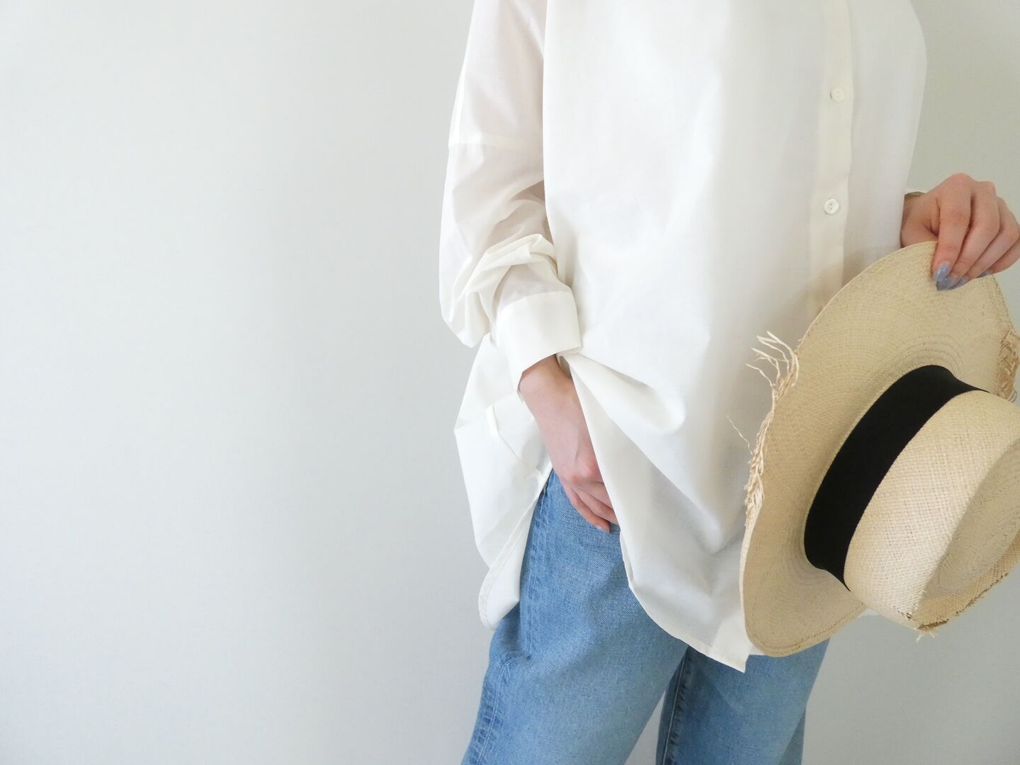 mizuiro ind(ミズイロインド) ポリエステルコットンシアーワイドシャツの商品画像8