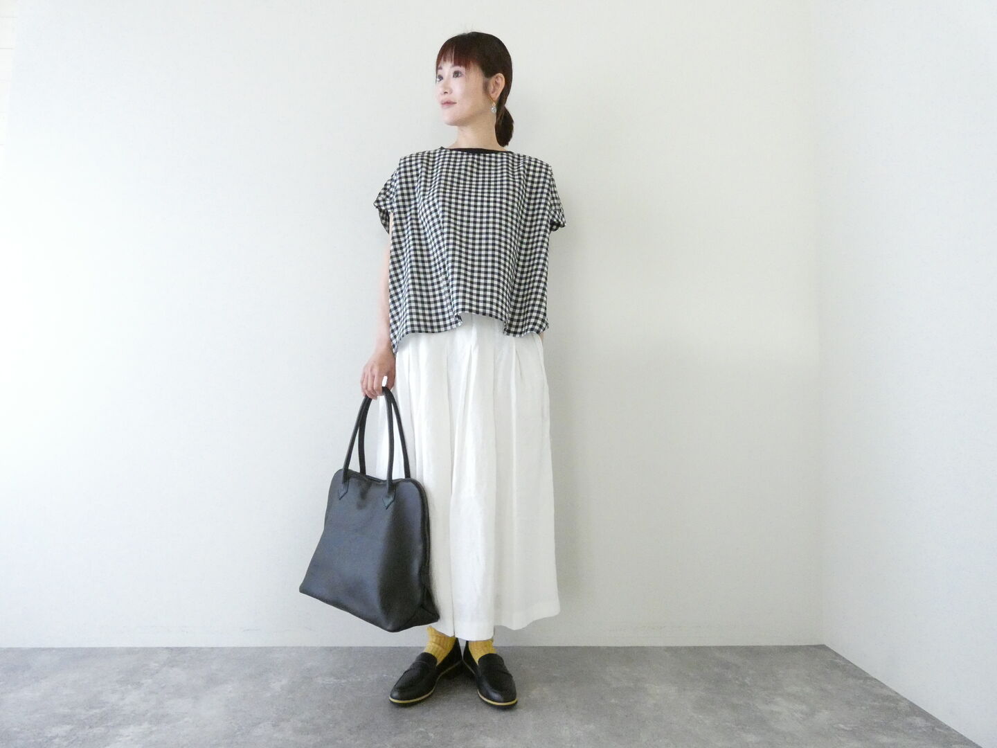 PAR ICI(パーリッシィ) ギンガムチェックバックギャザーTブラウスの商品画像1