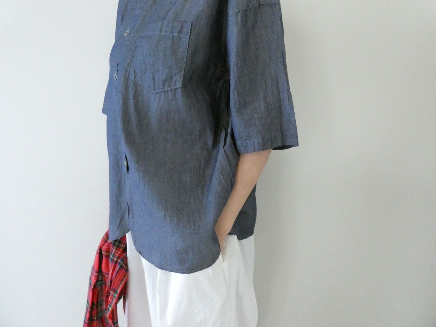 prit(プリット) インディゴシアーデニム5分袖レギュラーカラーシャツの商品画像5