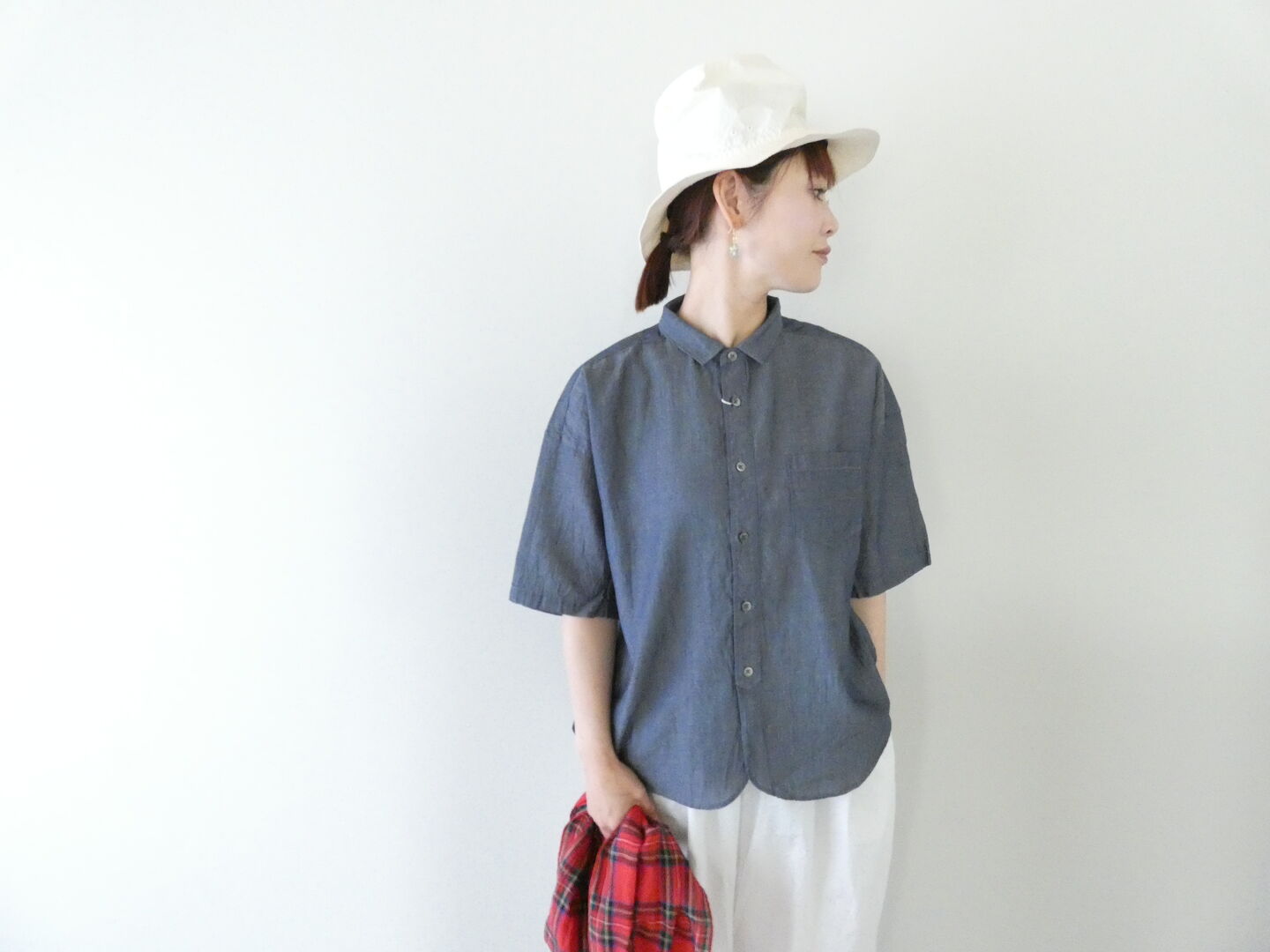 prit(プリット) インディゴシアーデニム5分袖レギュラーカラーシャツの商品画像7