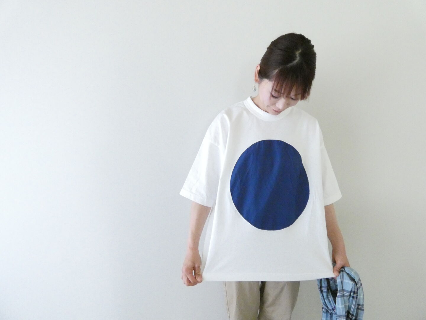 prit(プリット) 17/1空紡天竺×30/1ツイル5分袖サークルフレームTシャツの商品画像1