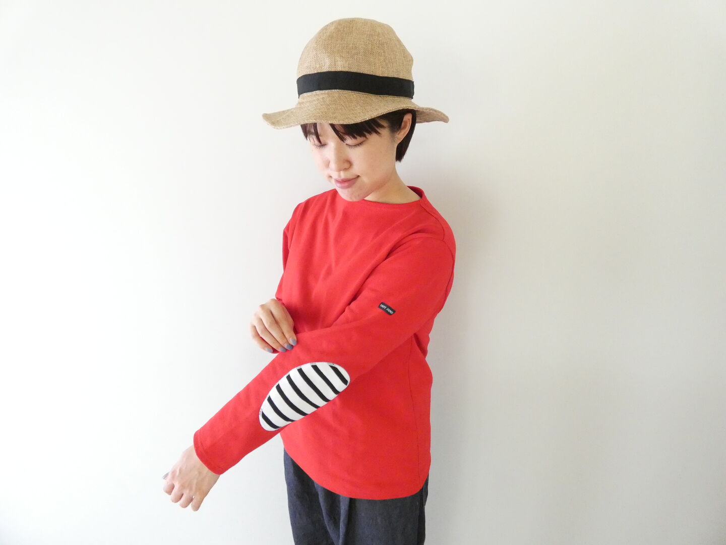 SAINT JAMES(セントジェームス) ひじパッチボーダーカットソー ウェッソン エルボーパッチ　TULIPE/NEIGE×NOIRの商品画像1