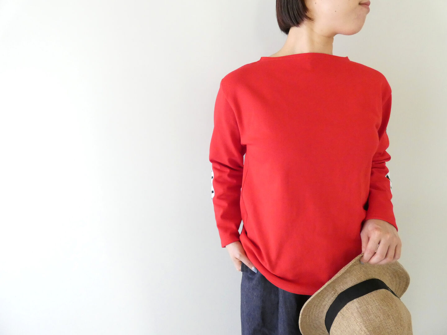 SAINT JAMES(セントジェームス) ひじパッチボーダーカットソー ウェッソン エルボーパッチ　TULIPE/NEIGE×NOIRの商品画像2