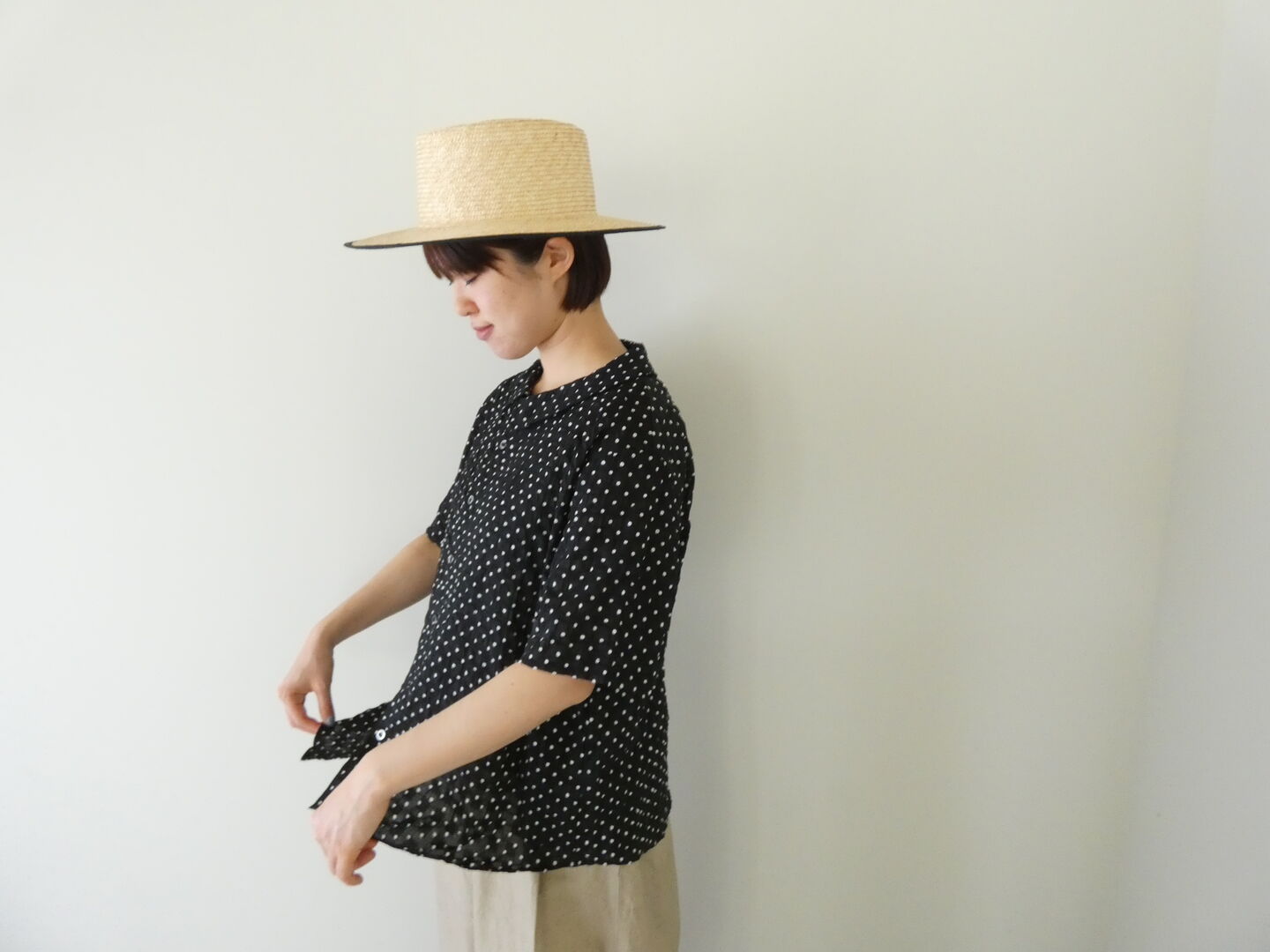 NARU 80ローンリップルシンプルドット ワイドカラーシャツの商品画像9