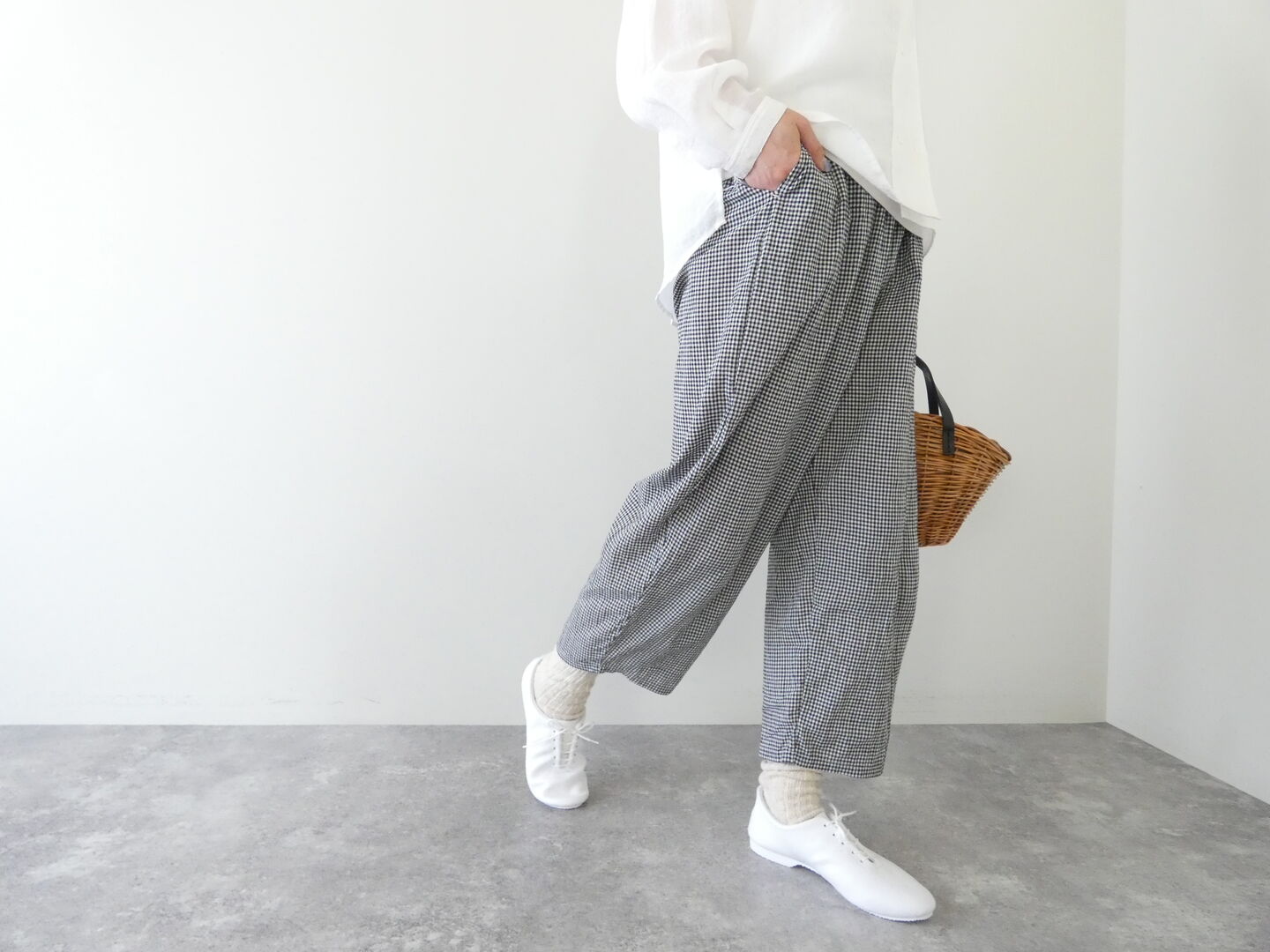 NARU オーガニックコットンチェックエッグパンツの商品画像2