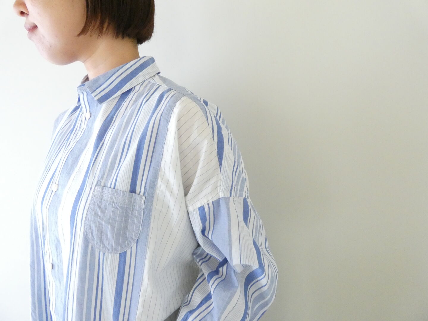 快晴堂(かいせいどう) 風をはらんでスゥイングする・ブルーブルーストライプ　風をはらむ、ロングシャツの商品画像4