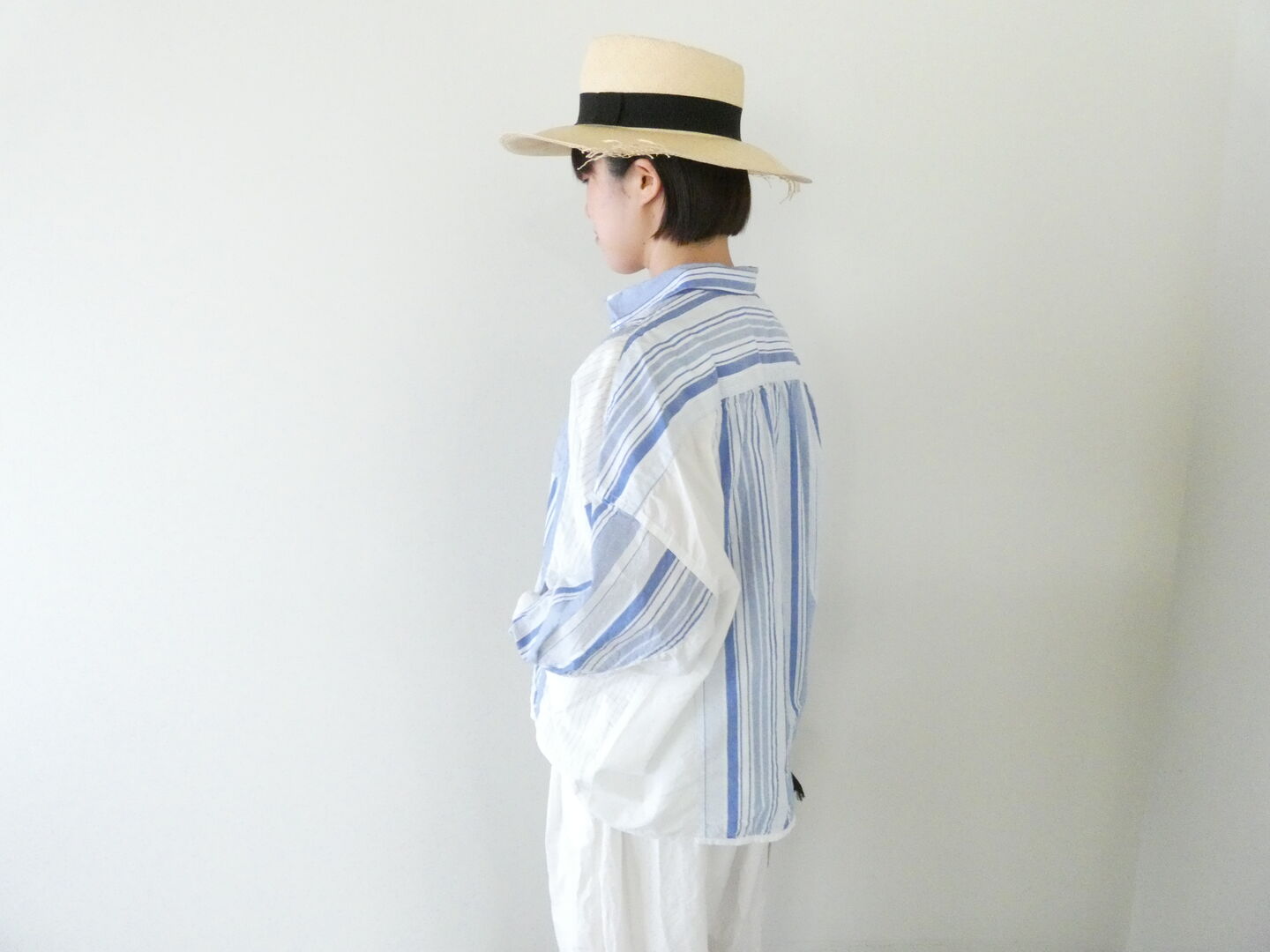 快晴堂(かいせいどう) 風をはらんでスゥイングする・ブルーブルーストライプ　風をはらむ、シャツの商品画像10