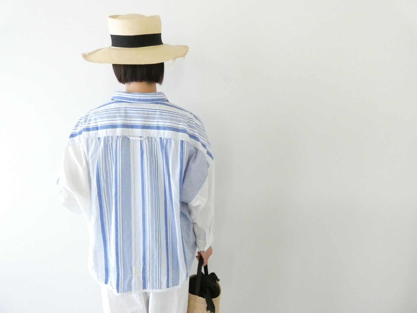 快晴堂(かいせいどう) 風をはらんでスゥイングする・ブルーブルーストライプ　風をはらむ、シャツの商品画像11