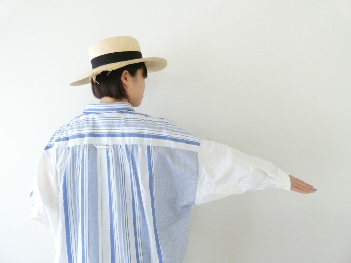 快晴堂(かいせいどう) 風をはらんでスゥイングする・ブルーブルーストライプ　風をはらむ、シャツの商品画像8