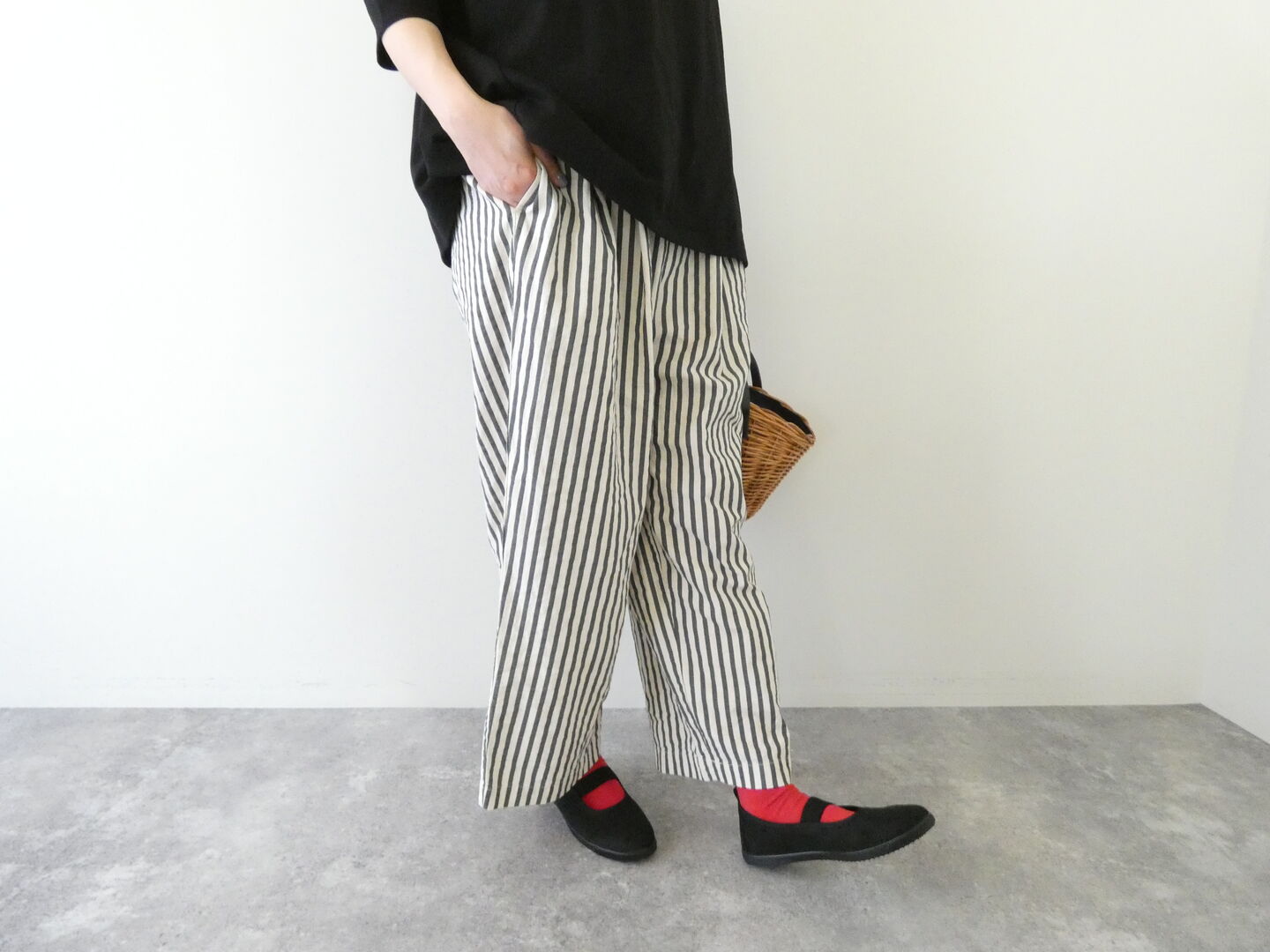 prit(プリット) 20/1コットンリネンストライププリントタックイージーパンツの商品画像2