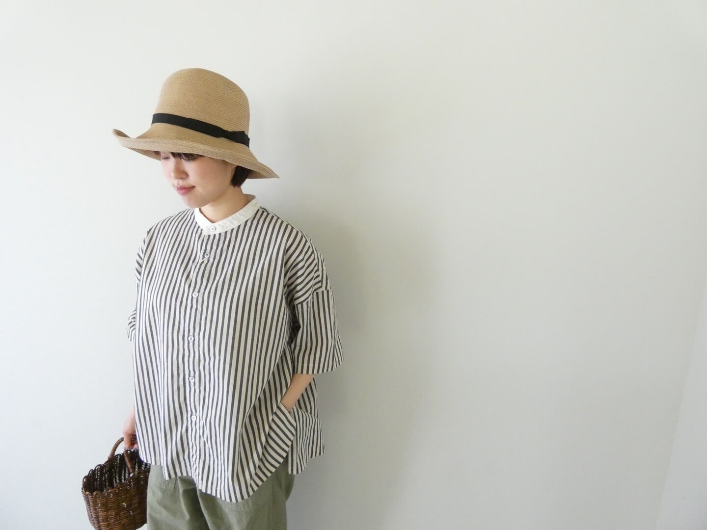 prit(プリット) 20/1コットンリネンストライププリント5分袖スタンドカラークレリックシャツの商品画像2