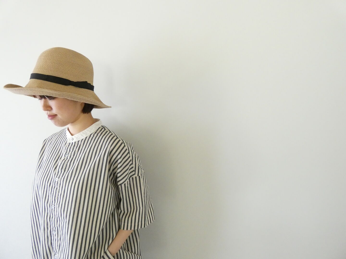 prit(プリット) 20/1コットンリネンストライププリント5分袖スタンドカラークレリックシャツの商品画像4