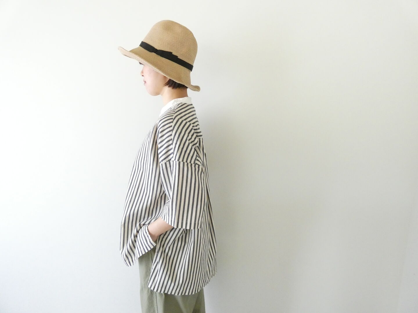 prit(プリット) 20/1コットンリネンストライププリント5分袖スタンドカラークレリックシャツの商品画像8