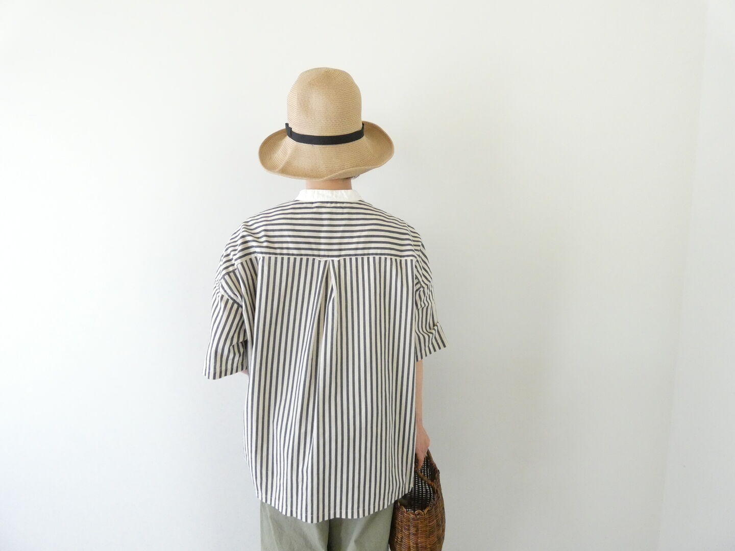 prit(プリット) 20/1コットンリネンストライププリント5分袖スタンドカラークレリックシャツの商品画像9