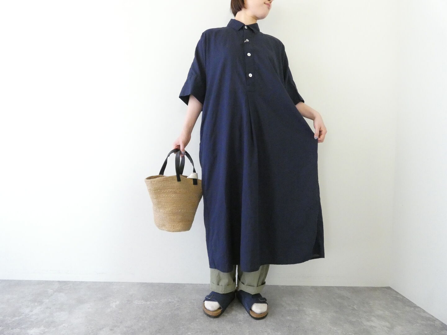 prit(プリット) 綿麻ポプリン5分袖プルオーバーシャツワンピースの商品画像1