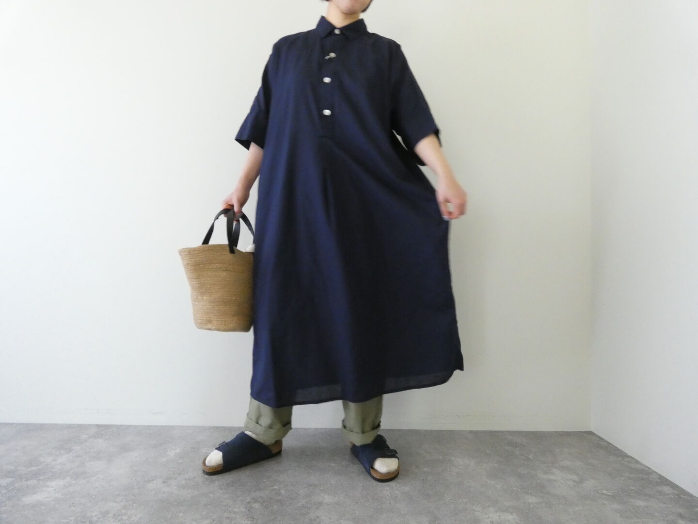 prit(プリット) 綿麻ポプリン5分袖プルオーバーシャツワンピースの商品画像5