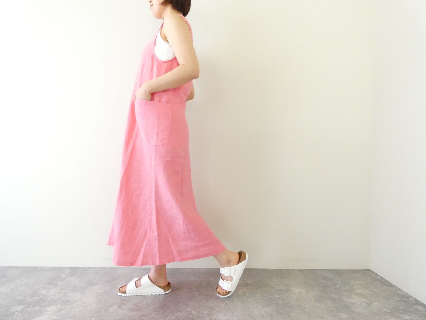 Hands of creation(ハンズオブクリエイション) リネン桐七炊きVネックフレアラインジャンバースカートの商品画像5