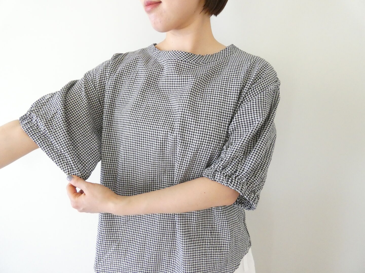 NARU オーガニックコットンチェックボリュームブラウスの商品画像2