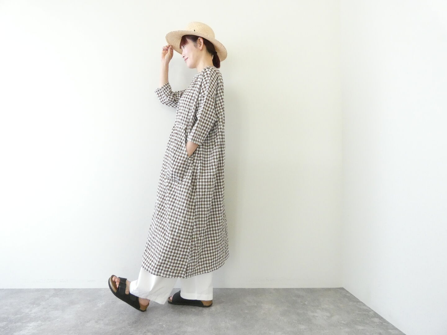 快晴堂(かいせいどう) ゆらぎギンガムチェック Wideストン5分袖ワンピースの商品画像2