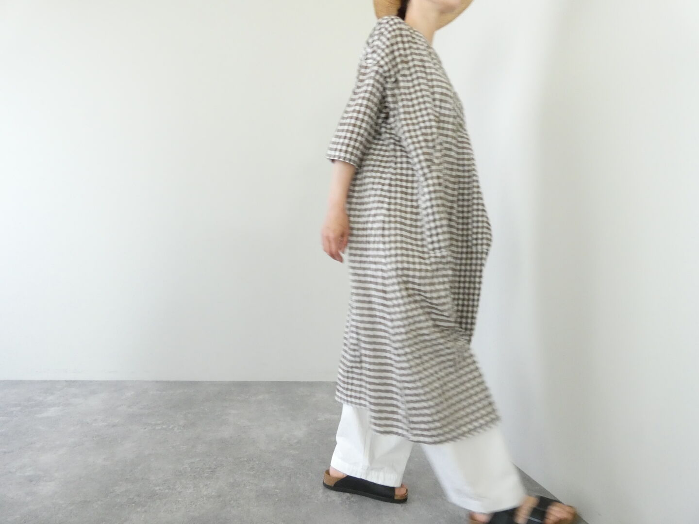 快晴堂(かいせいどう) ゆらぎギンガムチェック Wideストン5分袖ワンピースの商品画像6