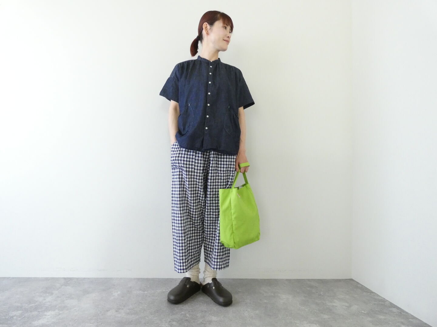 快晴堂(かいせいどう) ゆらぎギンガムチェック 4ポケットイージーパンツの商品画像2