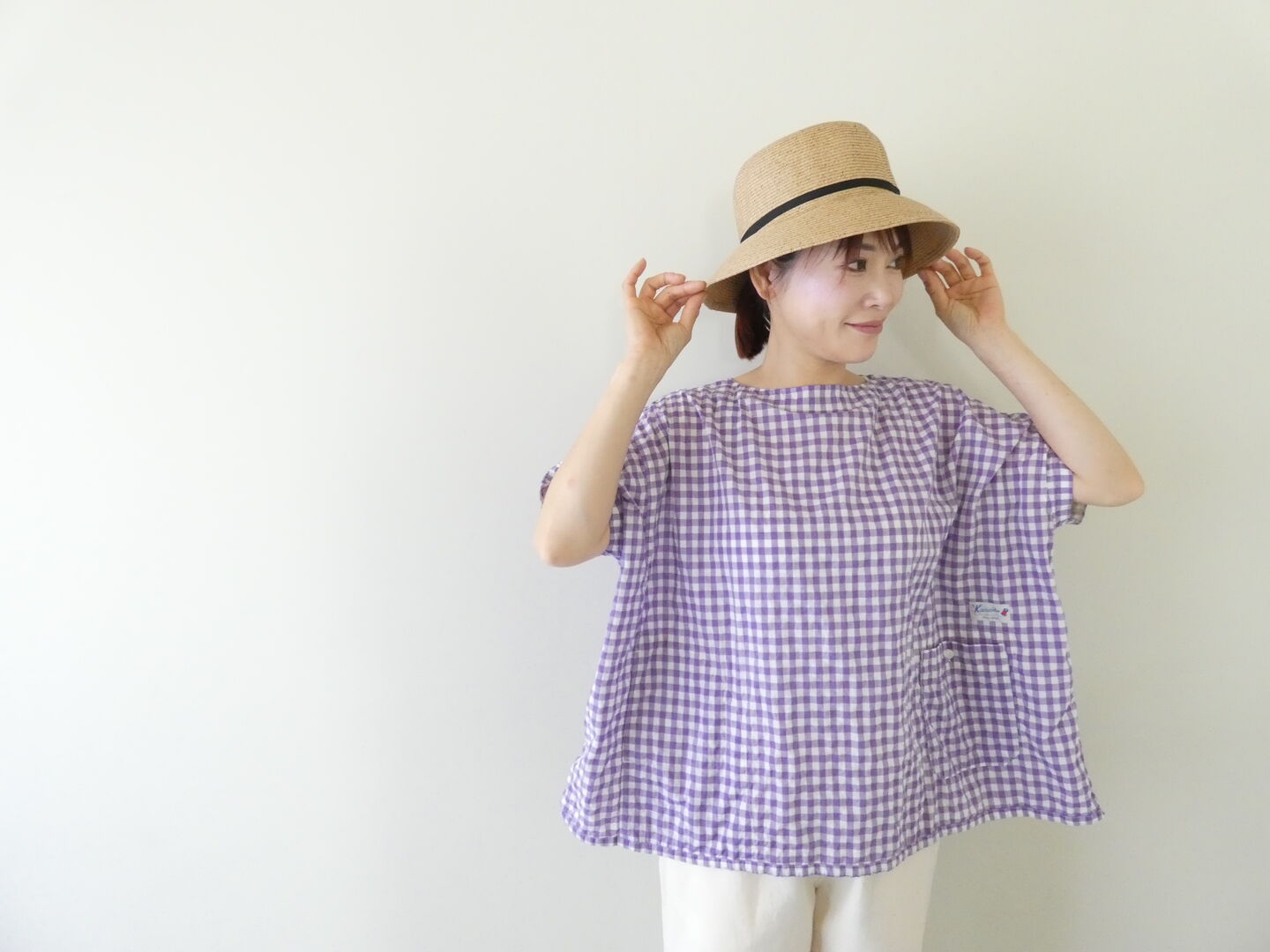 快晴堂(かいせいどう) ゆらぎギンガムチェック Wide-Tシャツの商品画像1