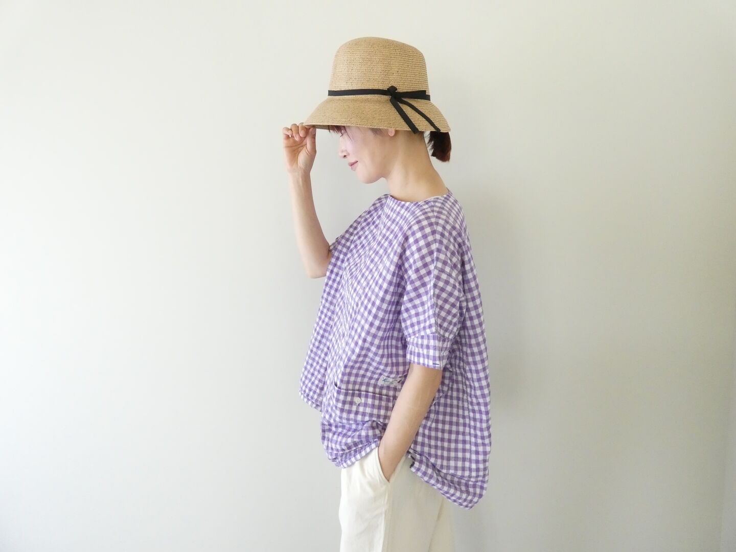 快晴堂(かいせいどう) ゆらぎギンガムチェック Wide-Tシャツの商品画像2