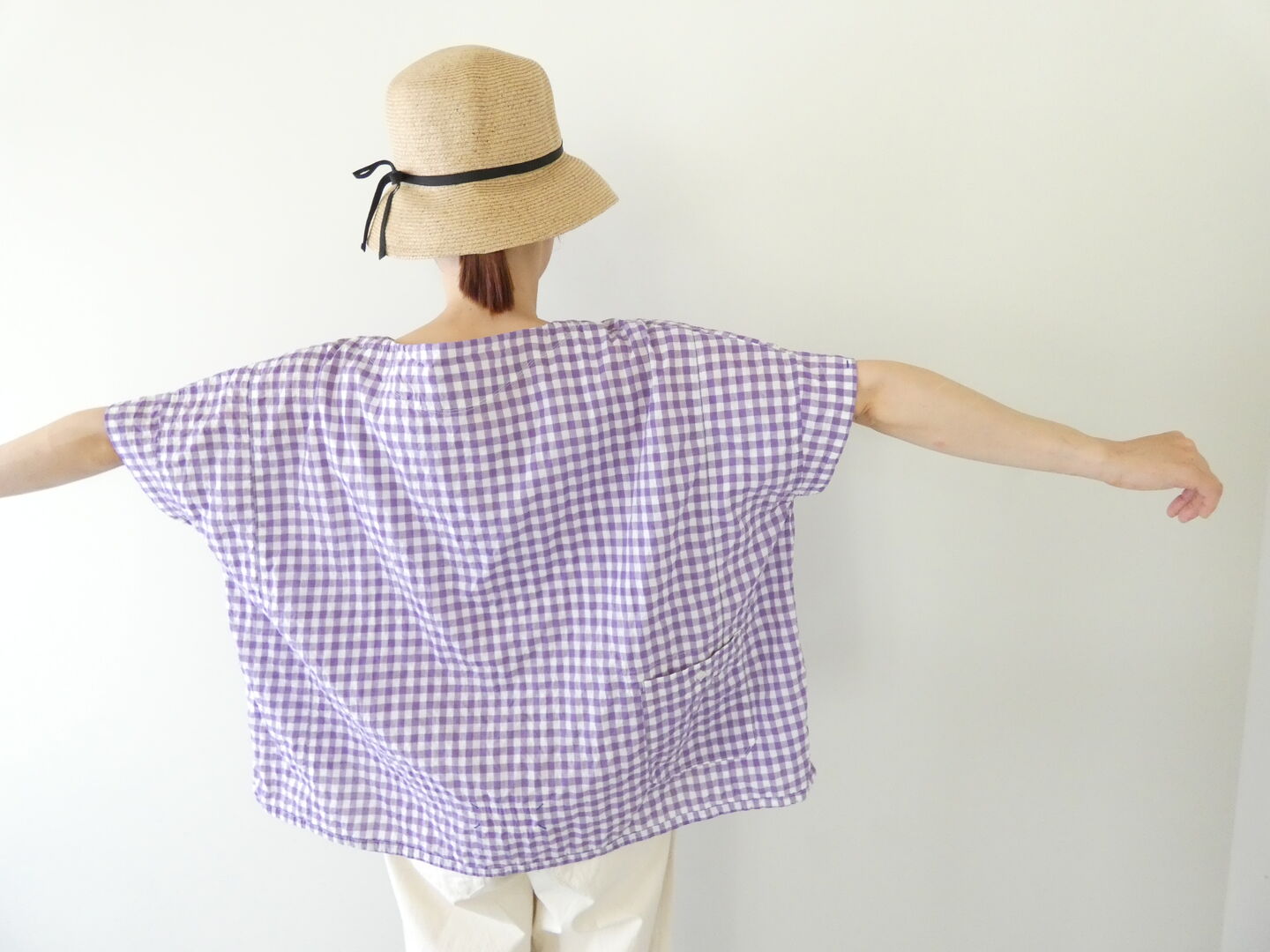 快晴堂(かいせいどう) ゆらぎギンガムチェック Wide-Tシャツの商品画像4