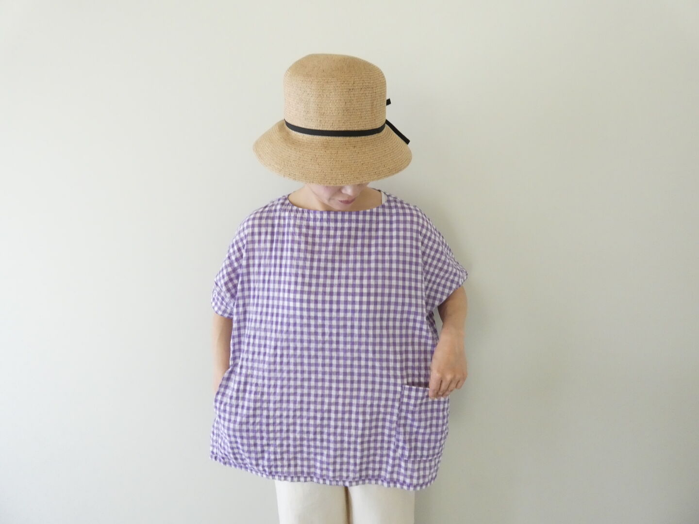 快晴堂(かいせいどう) ゆらぎギンガムチェック Wide-Tシャツの商品画像7