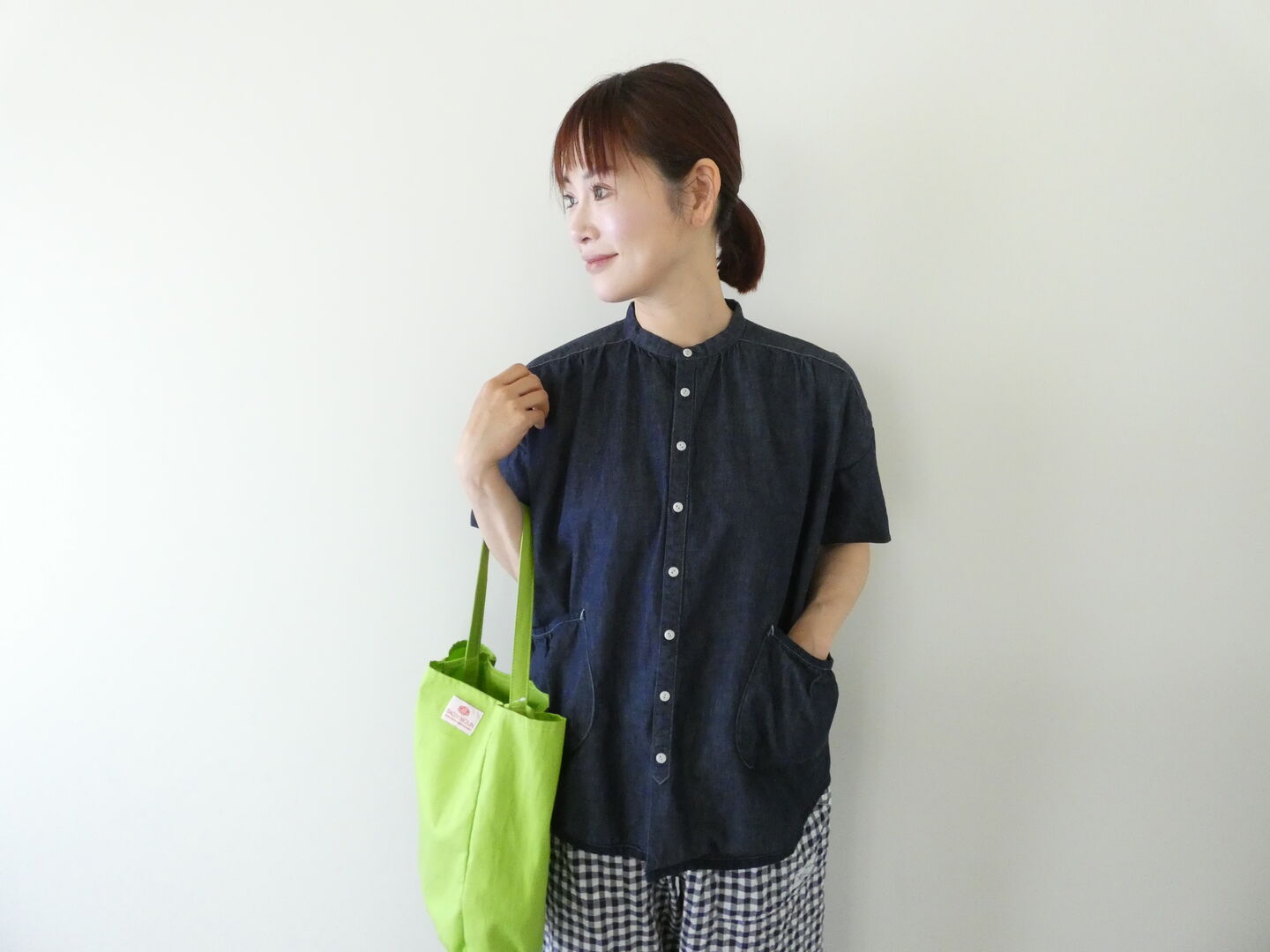 快晴堂(かいせいどう) Girl's マルチシーズン/6オンスデニム スタンド衿半袖ギャザーシャツの商品画像1